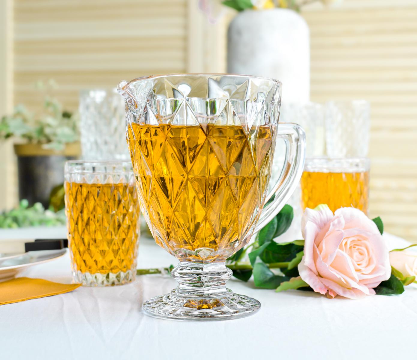 Wasserkrug mit Henkel 1L Relief Glaskrug Glaskaraffe Karaffe Krug Saftkrug