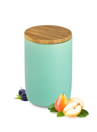 Vorratsdose mit Holzdeckel Keramik Türkis Vorratsbehälter Keramikdose