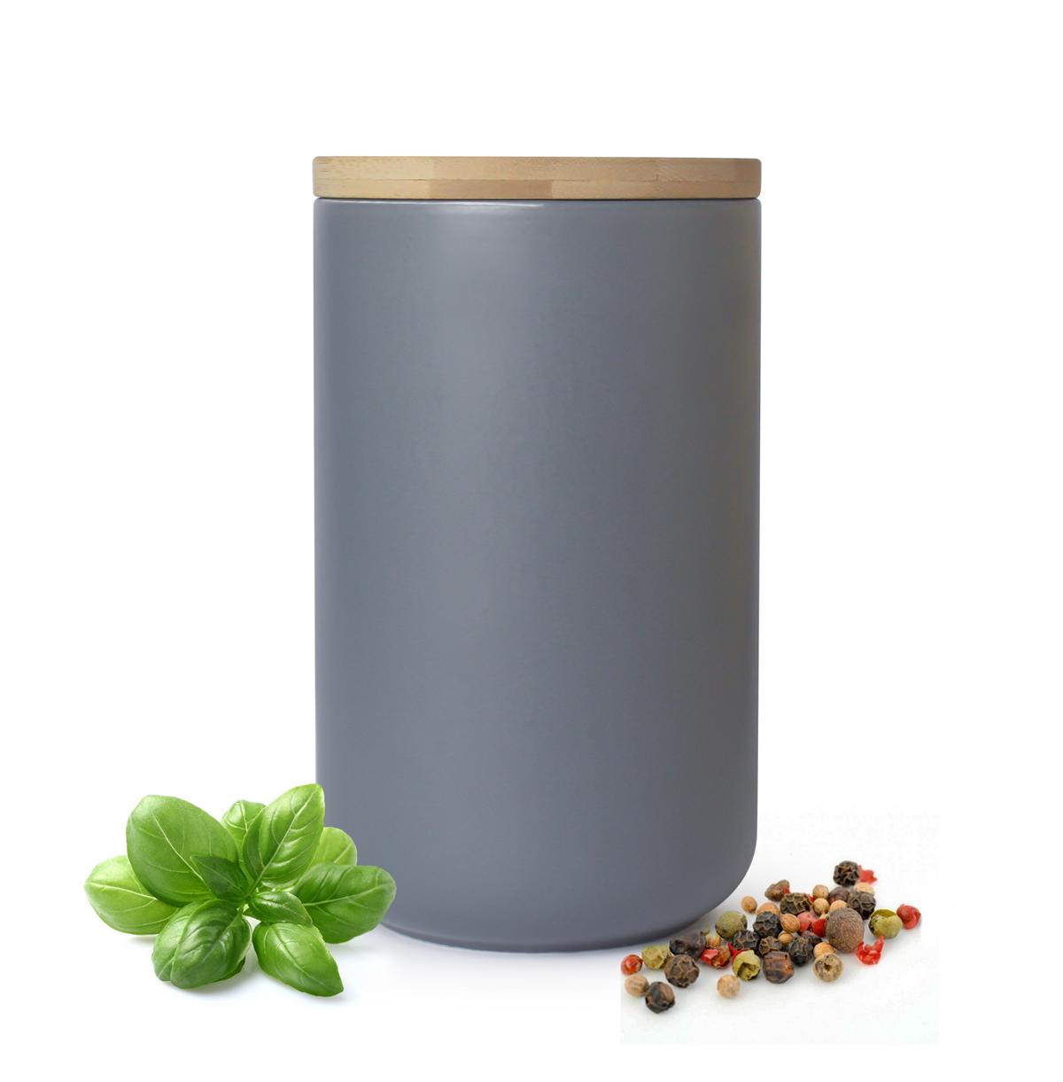 Vorratsdose mit Holzdeckel Keramik Grau Vorratsbehälter Keramikdose Dose