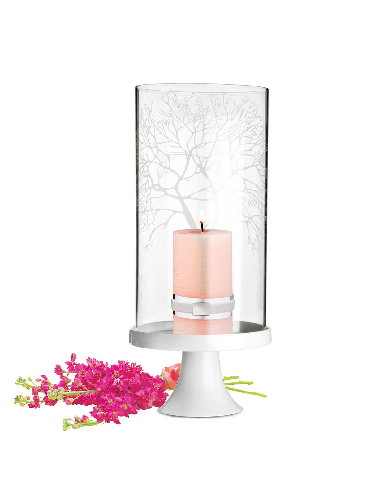 Windlicht Glaszylinder mit Porzellanteller Kerzenhalter Tischdeko