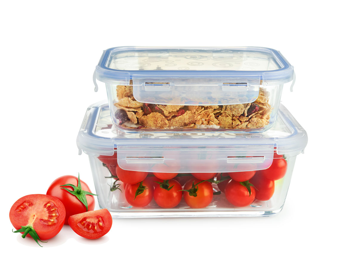 2er Set Frischhaltedosen 1,5L+800ml Glas Lunchbox Vorratsdosen Brotdose