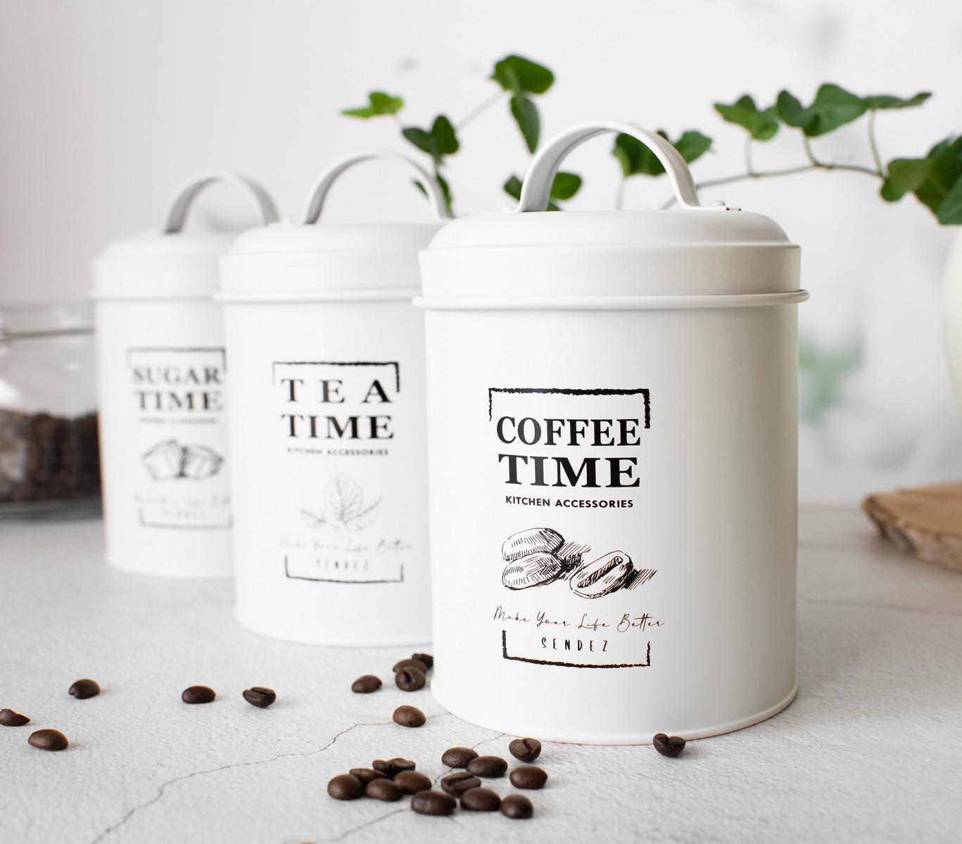 3 Vorratsdosen aus Metall Kaffeedose Zuckerdose Teedose Vorratsgefäß Dose Weiß