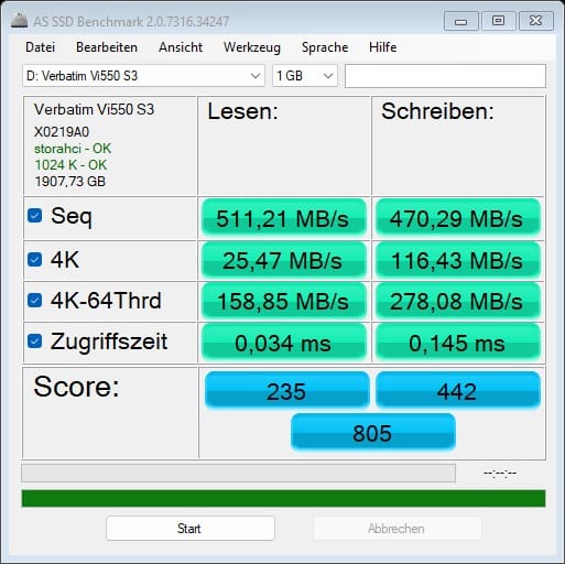 Verbatim Vi550 S3 2TB SSD SATA III Festplatte 550MB/s 500MB/s, 2,5 Zoll, intern