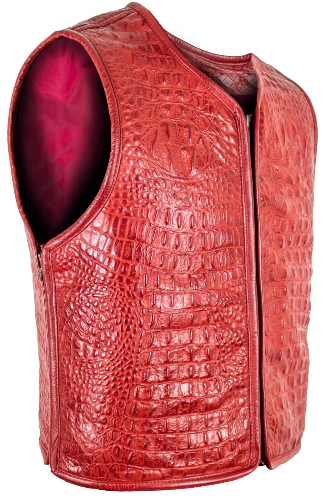 Rindlederweste Im Croco Style, Mit Schnallen, Rockerweste, Kutte