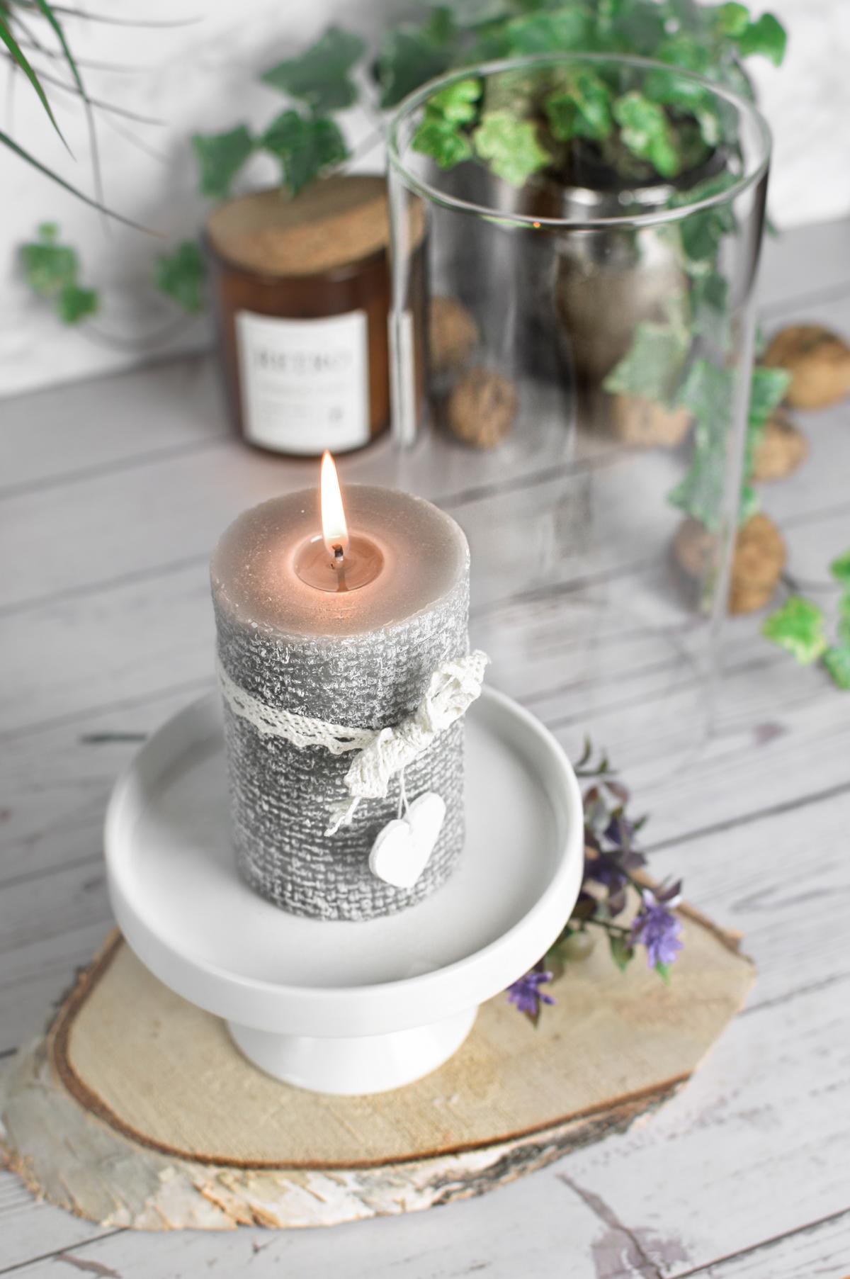 Windlicht Glaszylinder mit Porzellanteller Kerzenhalter Tischdeko Kerzenständer