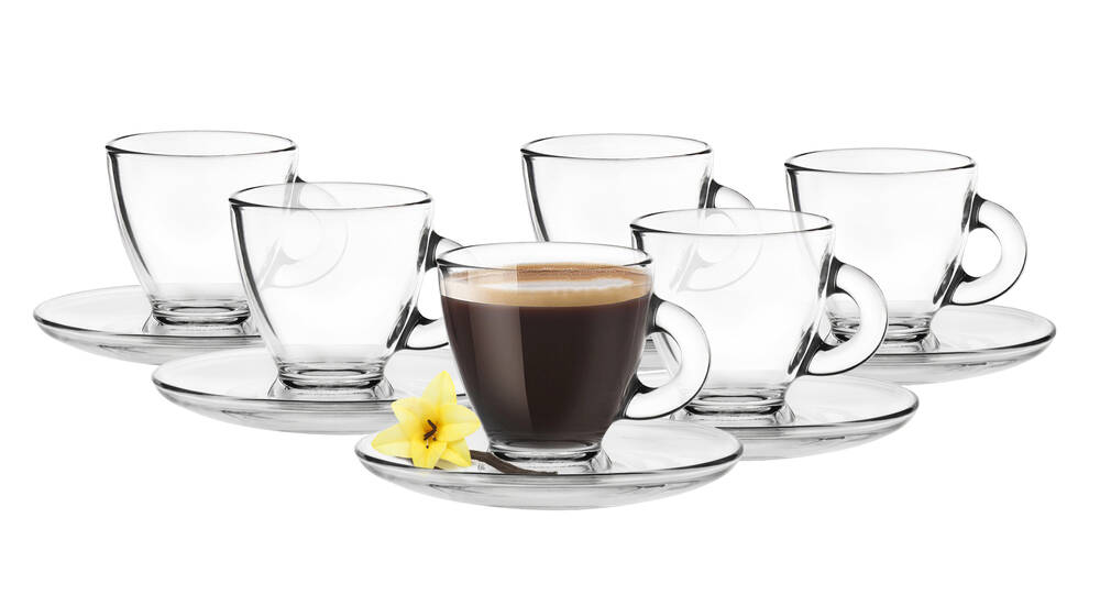 6 Espresso Gläser 85ml mit 6 Unterteller Espressotassen Tasse 12tlg Espressoglas