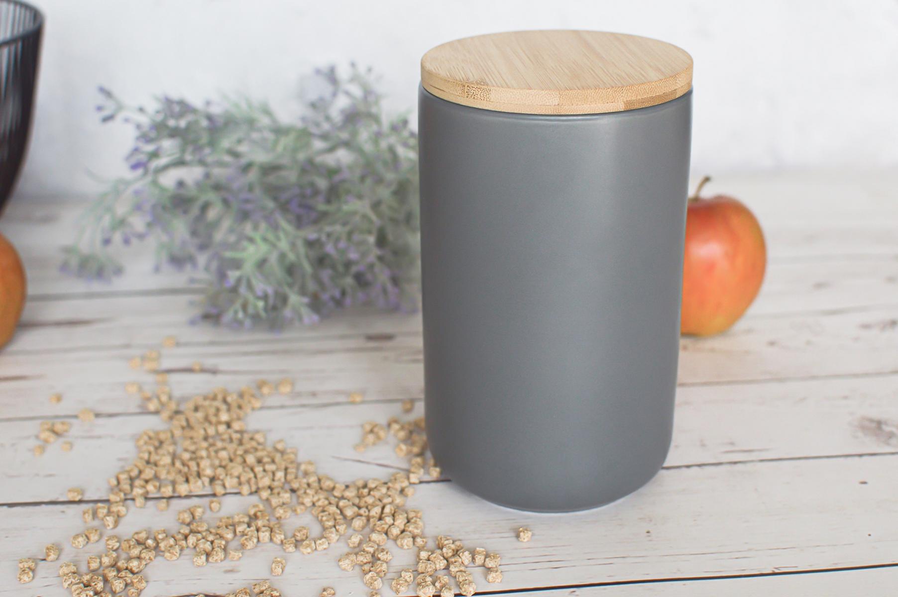 Vorratsdose mit Holzdeckel Keramik Grau Vorratsbehälter Keramikdose