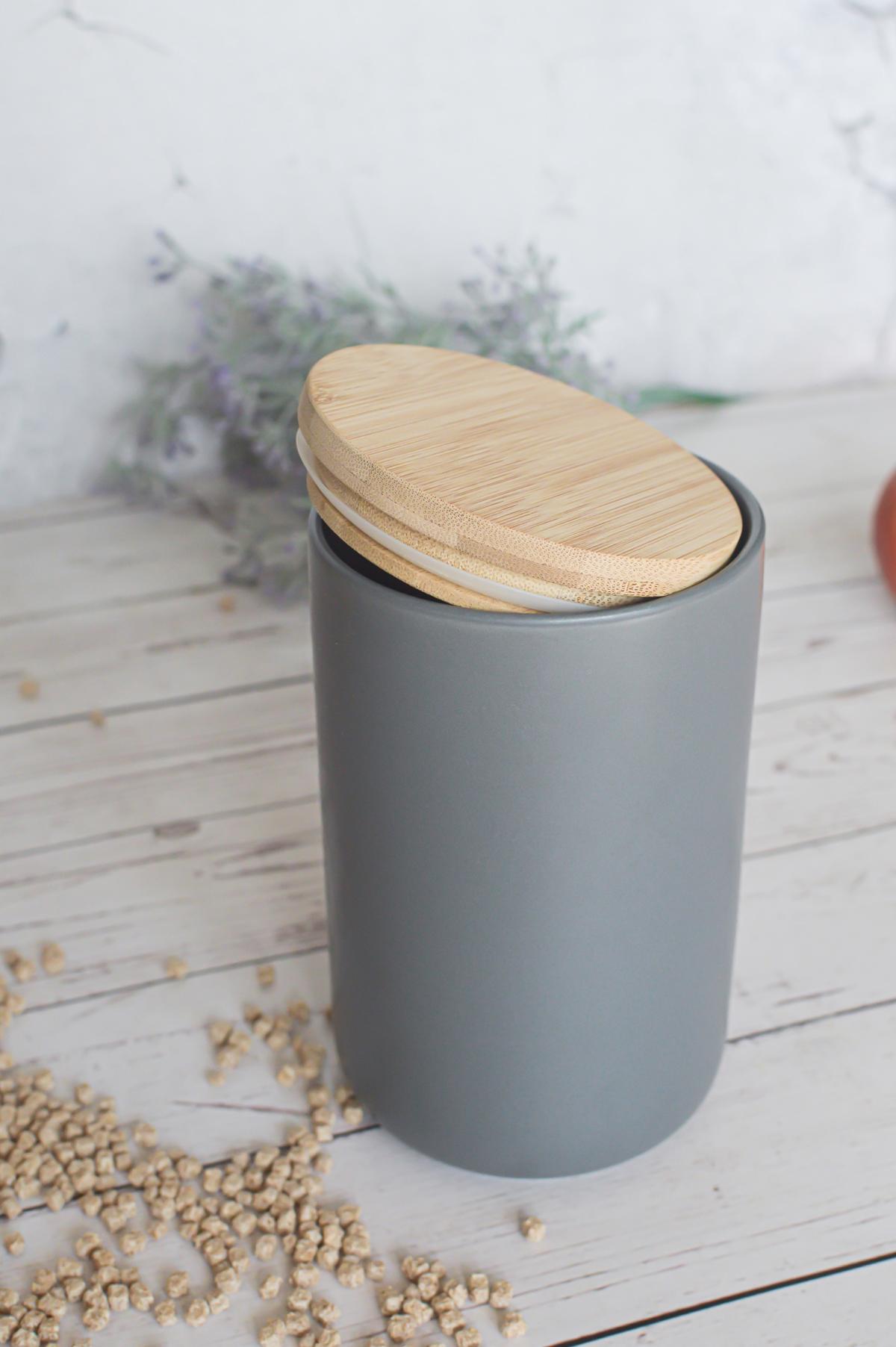 Vorratsdose mit Holzdeckel Keramik Grau Vorratsbehälter Keramikdose