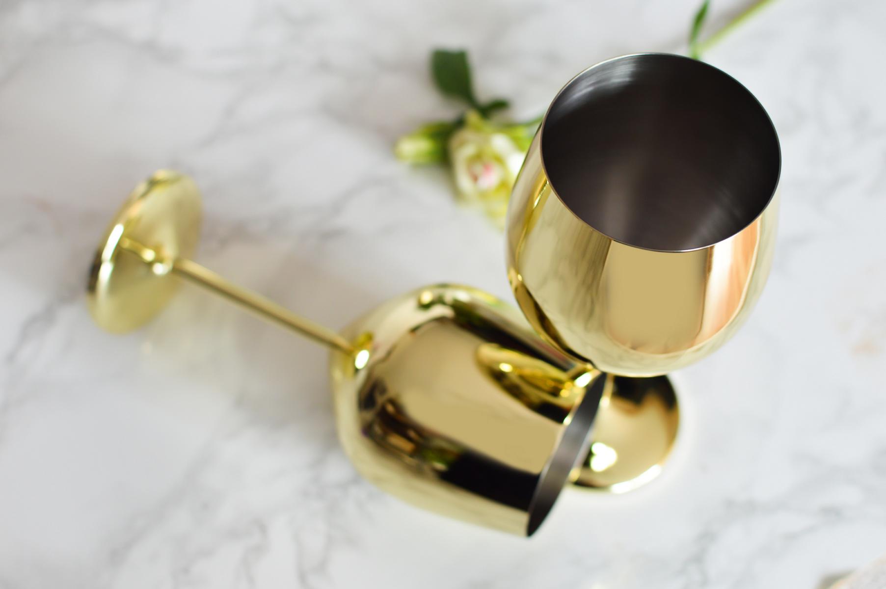 2 Weingläser 510ml Gold Edelstahl Weinkelch/-Becher Rotweinglas unzerbrechlich