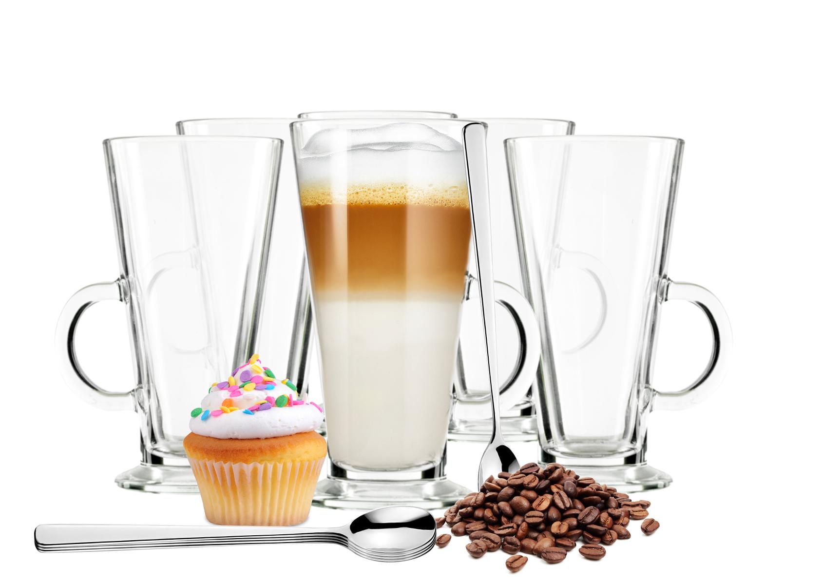 6 Kaffeegläser 300ml mit Henkel B-Ware Kaffeebecher Teegläser Latte Macchiato