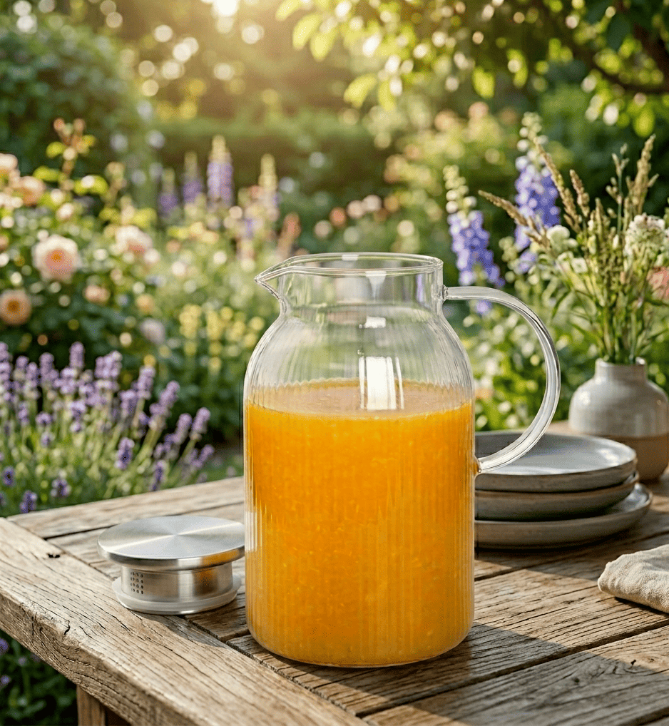 Glaskaraffe 1,1L Borosilikatglas mit Edelstahldeckel Wasserkrug geriffelt