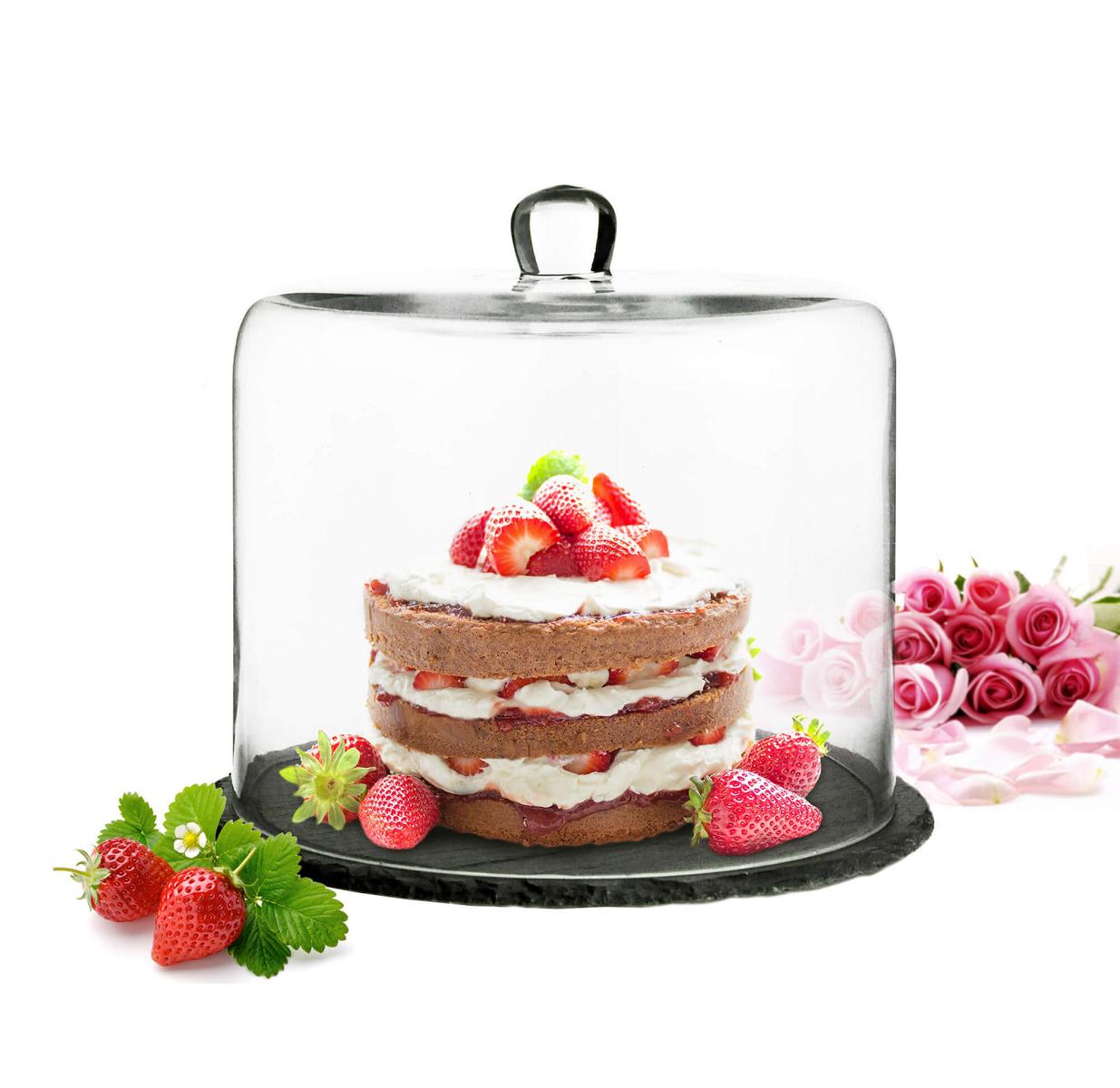 Glasglocke Mit Schneidebrett - Käseglocke Aus Holz & Glas 28cm