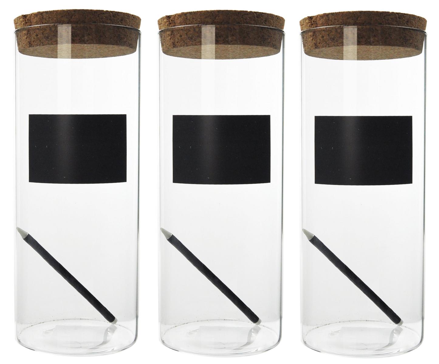 3 Große Vorratsdosen mit Deckel und Kreide aus Glas Glasbehälter Vorratsglas