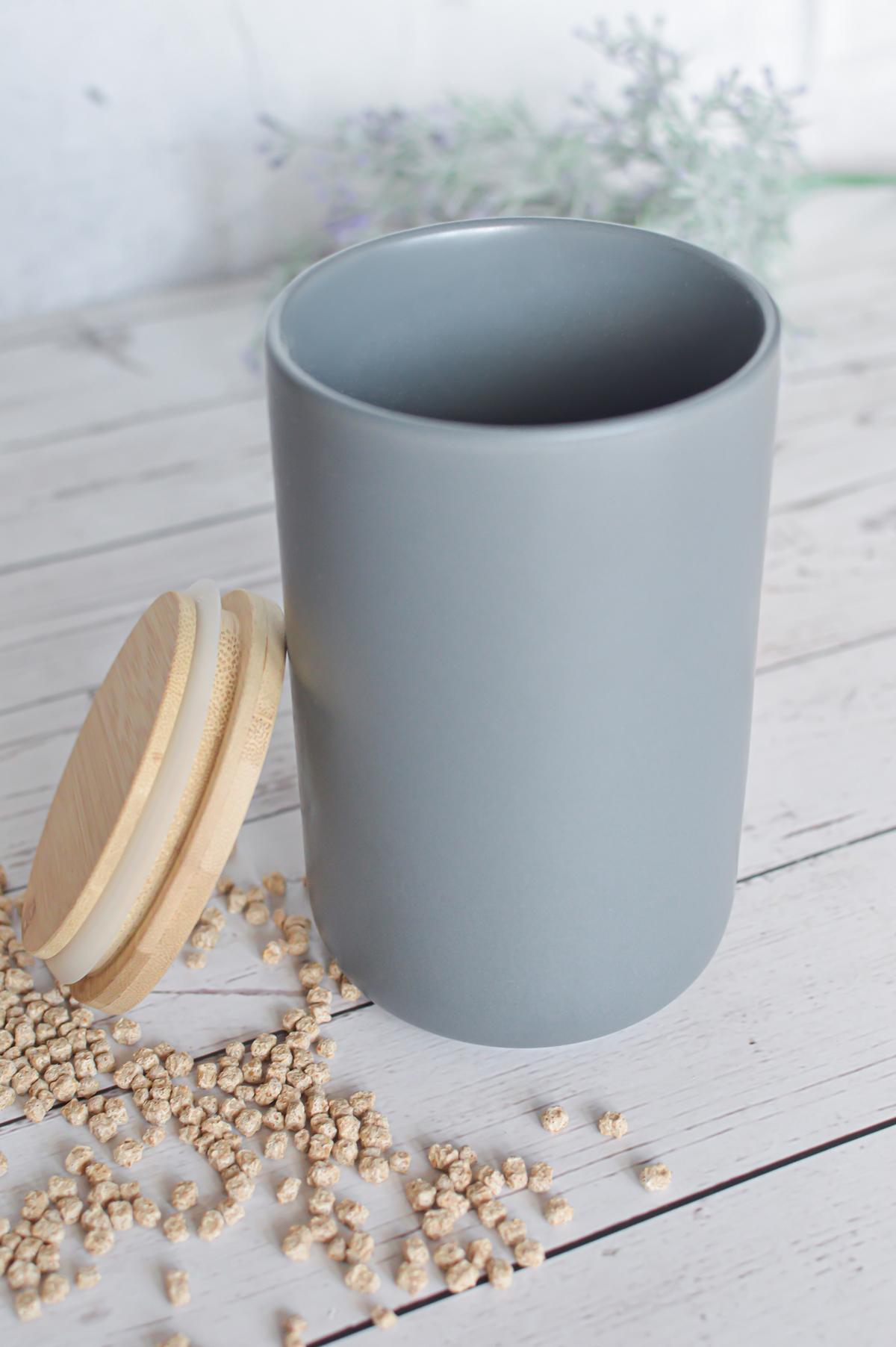 Vorratsdose mit Holzdeckel Keramik Grau Vorratsbehälter Keramikdose