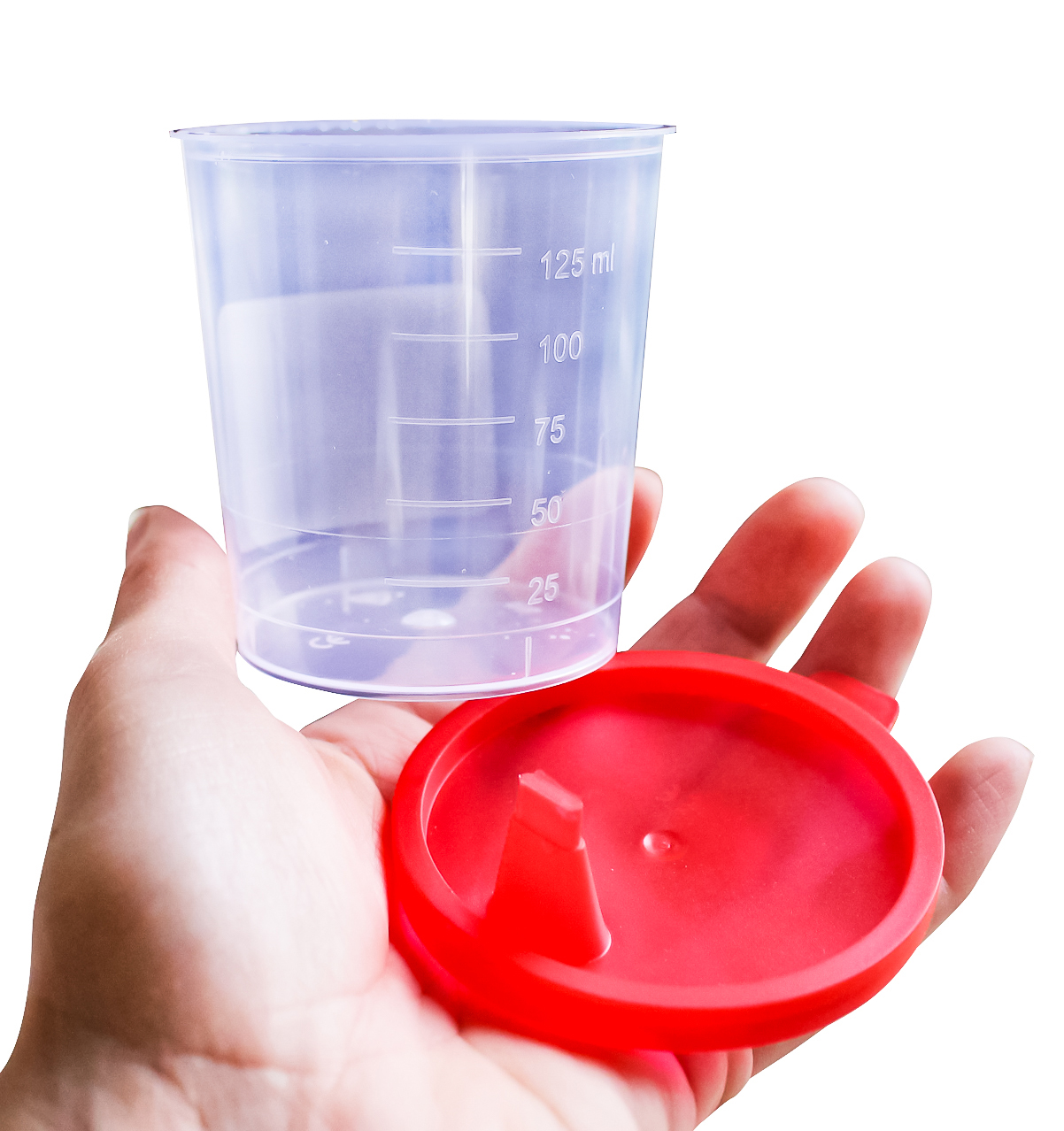 Urinbecher mit Schnappdeckel und Tülle, Urinprobenbecher | A87001