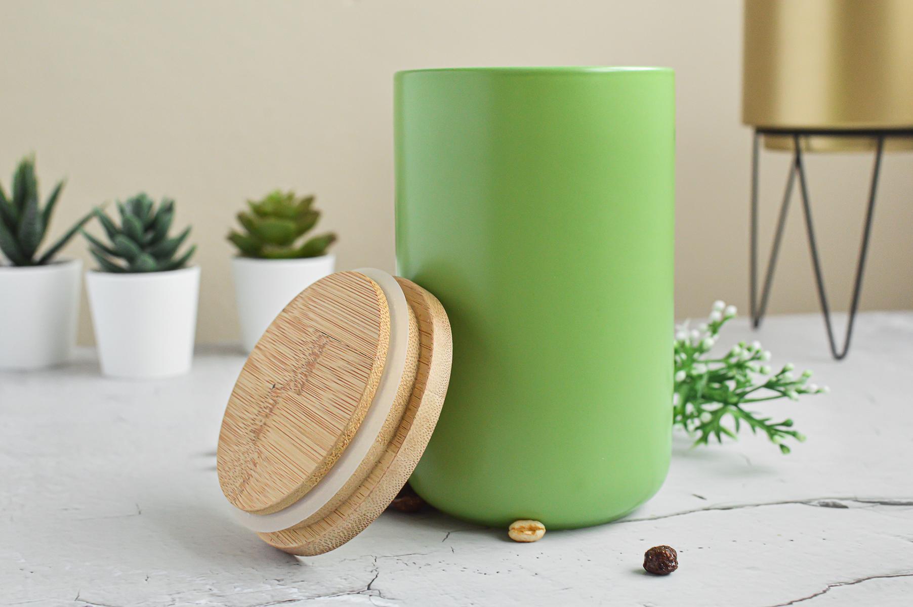Vorratsdose Grün mit Holzdeckel Keramik Vorratsbehälter Keramikdose Dose