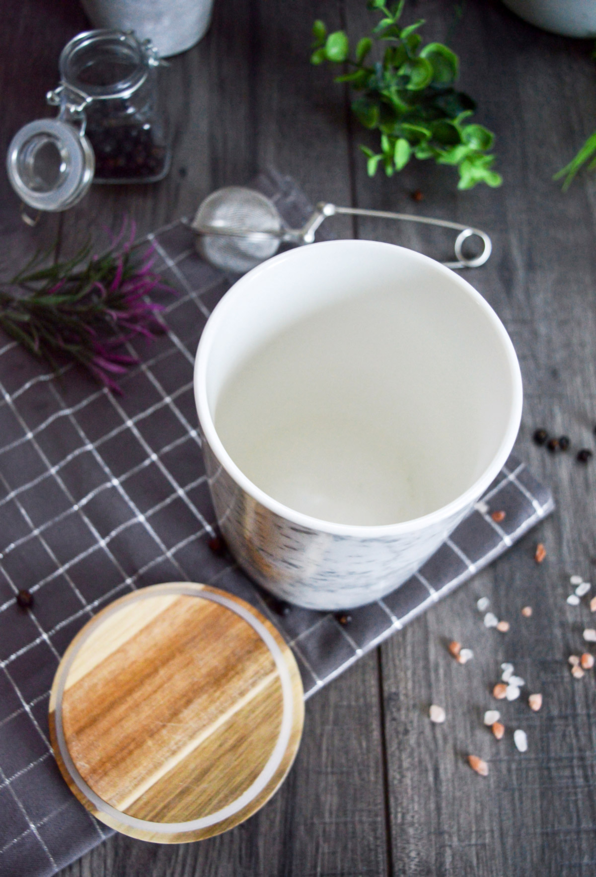 Vorratsdose 800ml mit Holzdeckel Gummidichtung Porzellan