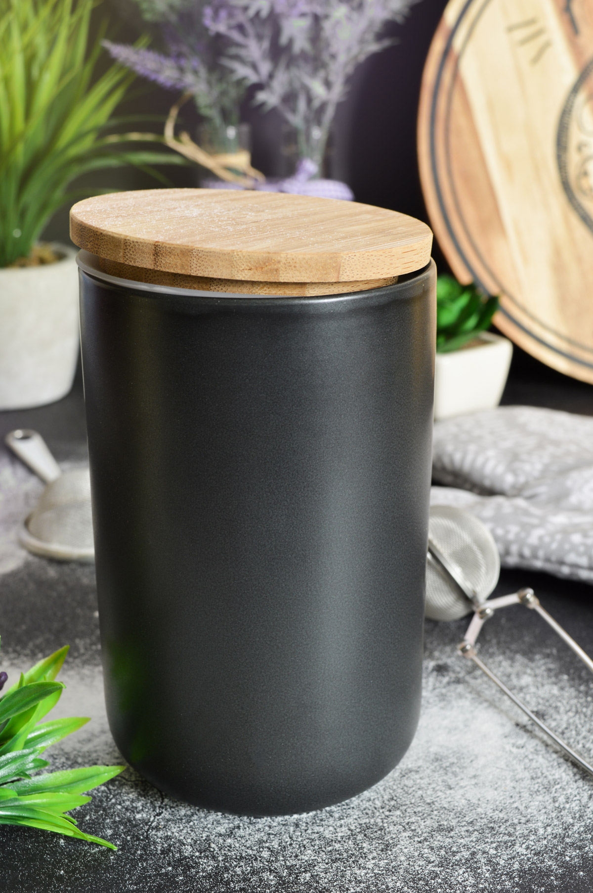 2 x Schwarze Vorratsdose 800ml mit Deckel Porzellan Vorratsbehälter Dose B-Ware