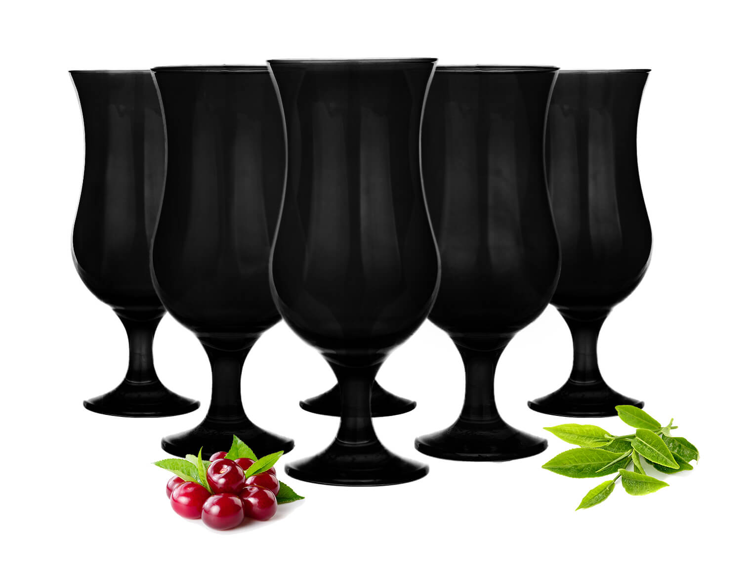 6 Schwarze Cocktailgläser 480ml Hurricane Cocktailglas Longdrinkgläser
