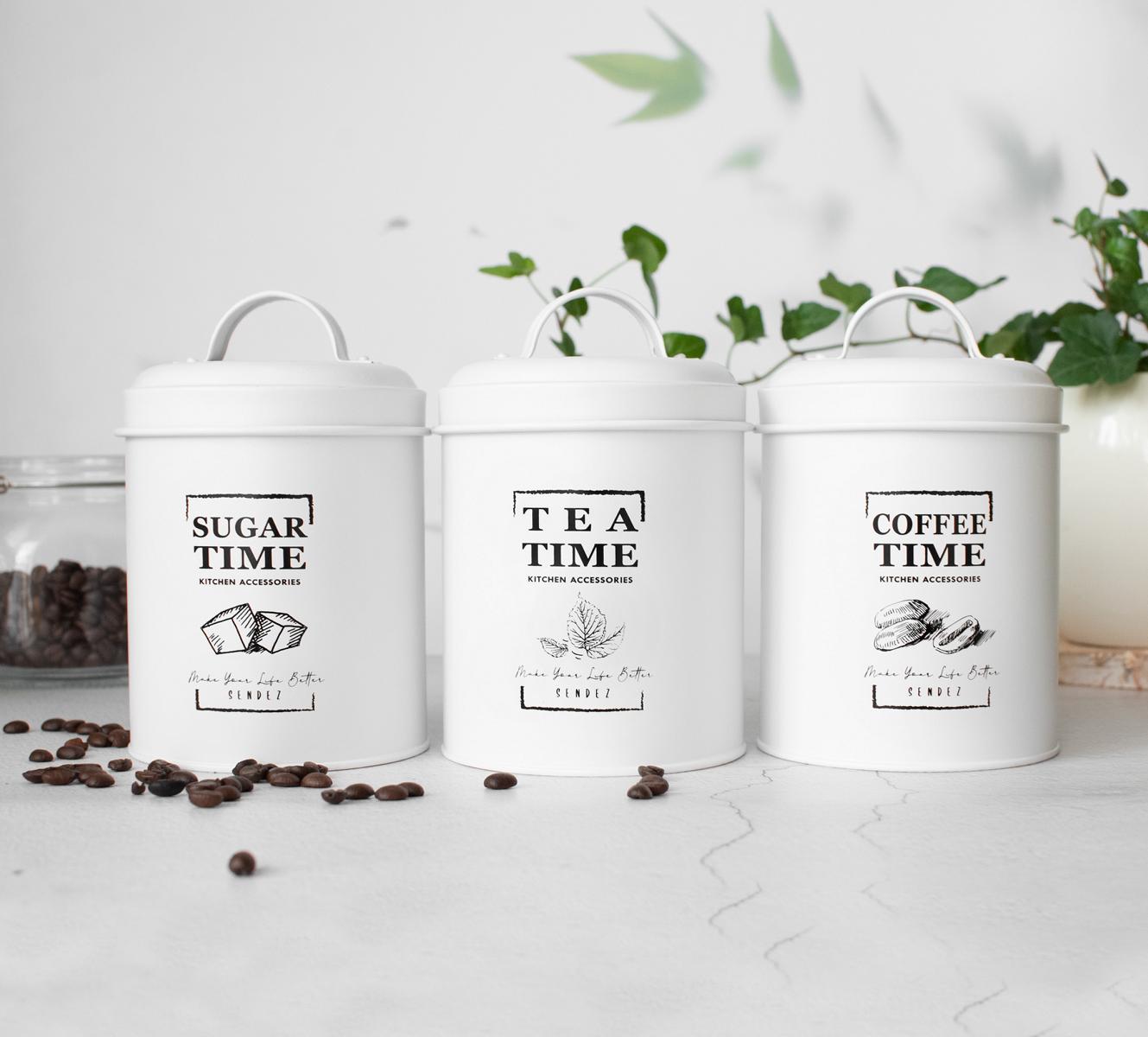 3 Vorratsdosen aus Metall Kaffeedose Zuckerdose Teedose Vorratsgefäß Dose Weiß