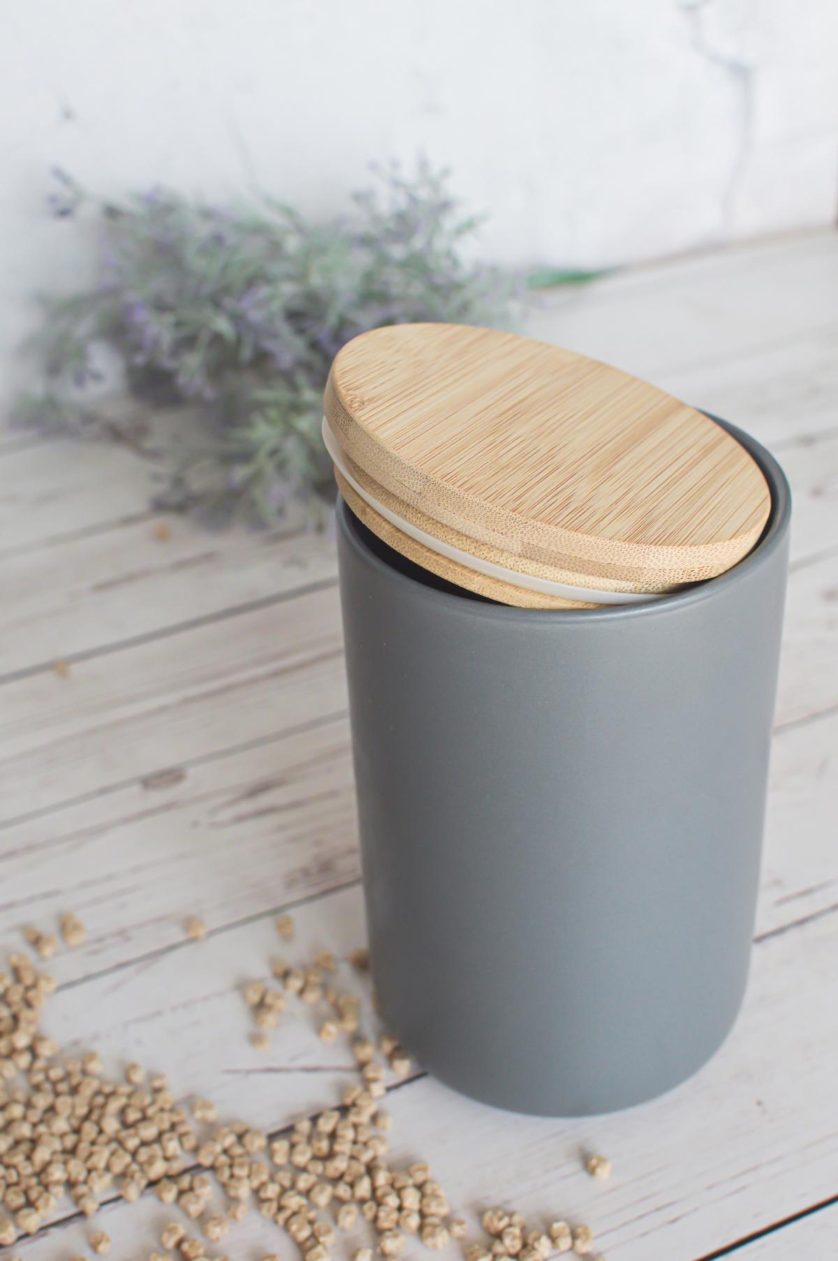 Vorratsdose mit Holzdeckel Keramik Grau Vorratsbehälter Keramikdose Dose